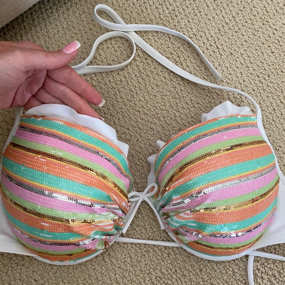 Victoria’s Secret White with Sequin Swim Top 36DD
